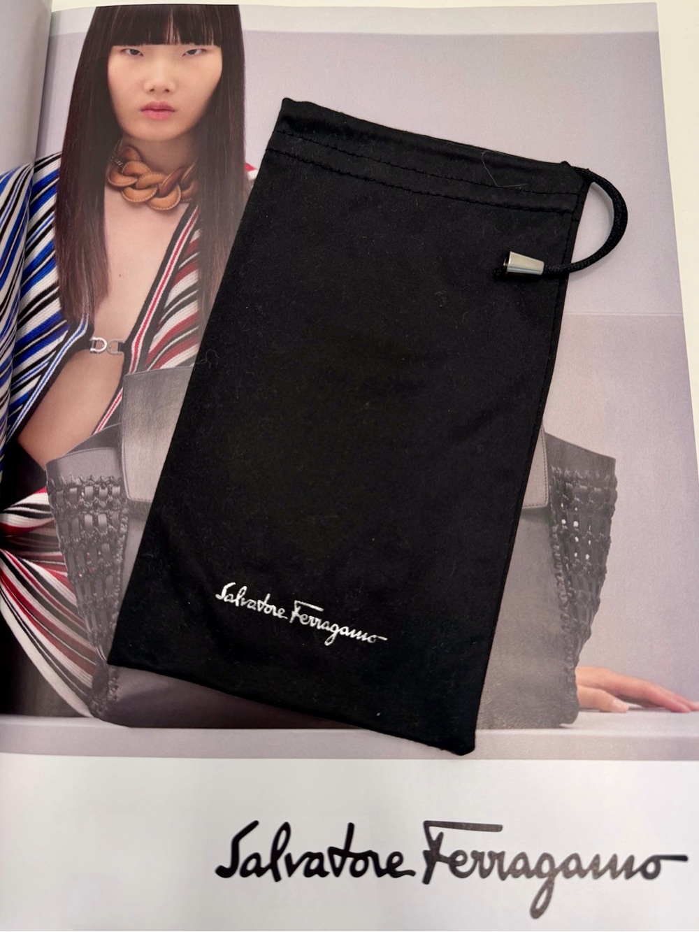 Salvatore Ferragamo Black Drawstring Sunglass case Pouch (Authentic)